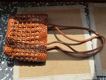 Lena - Bourse de panier artistique en cuir véritable intrecciata à la main 12
