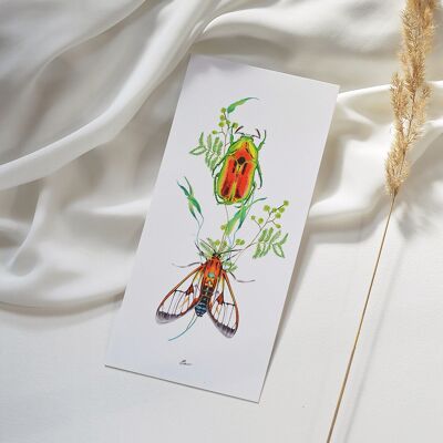 Carta artistica illustrata unica "Piccolo mondo", dorata a mano - Ritratti di due insetti