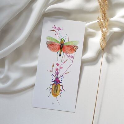 Unique "Little world" illustrated art card, hand-gilded - Duo portraits of insects