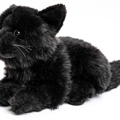 Gatto sdraiato (nero) - 20 cm (lunghezza) - Parole chiave: gatto, gattino, animale domestico, peluche, peluche, peluche, peluche