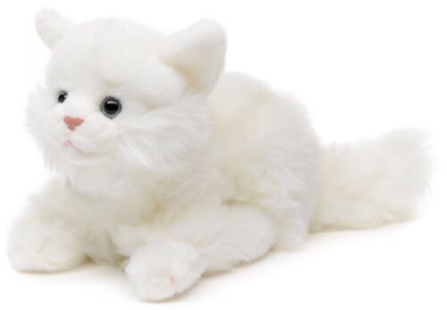 Katze, liegend (weiß) - 20 cm (Länge) - Keywords: Katze, Kätzchen, Haustier, Plüsch, Plüschtier, Stofftier, Kuscheltier