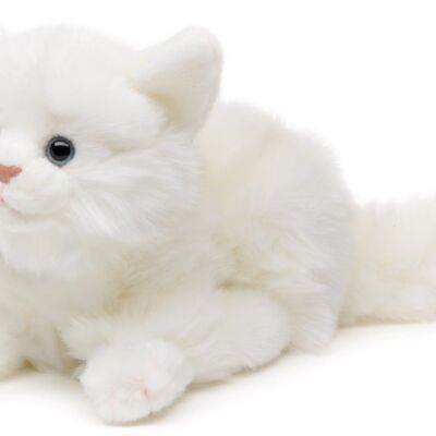 Cat, lying (white) - 20 cm (length) - Keywords: cat, kitten, pet, plush, plush toy, stuffed toy, cuddly toy