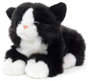 Chat, couché (noir et blanc) - 20 cm (longueur) - Mots clés : chat, chaton, animal de compagnie, peluche, peluche, peluche, doudou 1