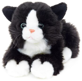 Chat, couché (noir et blanc) - 20 cm (longueur) - Mots clés : chat, chaton, animal de compagnie, peluche, peluche, peluche, doudou 2