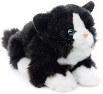 Chat, couché (noir et blanc) - 20 cm (longueur) - Mots clés : chat, chaton, animal de compagnie, peluche, peluche, peluche, doudou 3