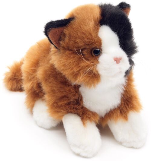 Katze, liegend (Calico) - 20 cm (Länge) - Keywords: Katze, Kätzchen, Haustier, Plüsch, Plüschtier, Stofftier, Kuscheltier
