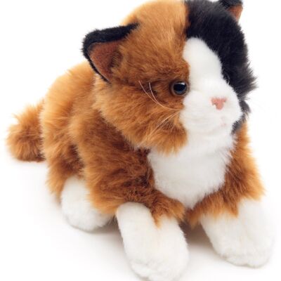 Chat, couché (Calico) - 20 cm (longueur) - Mots clés : chat, chaton, animal de compagnie, peluche, peluche, peluche, peluche