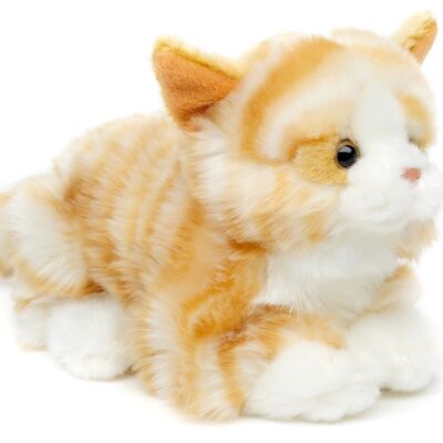 Katze, liegend (braun-getigert) - 20 cm (Länge) - Keywords: Katze, Kätzchen, Haustier, Plüsch, Plüschtier, Stofftier, Kuscheltier