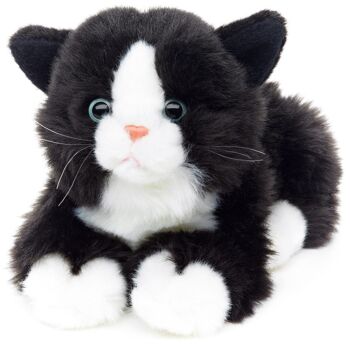 Chat avec voix, couché (noir et blanc) - 20 cm (longueur) - Mots clés : chat, chaton, animal de compagnie, peluche, peluche, peluche, doudou 3