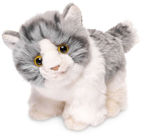 Kätzchen, stehend (grau-weiß) - 18 cm (Länge) - Keywords: Katze, Kätzchen, Haustier, Plüsch, Plüschtier, Stofftier, Kuscheltier