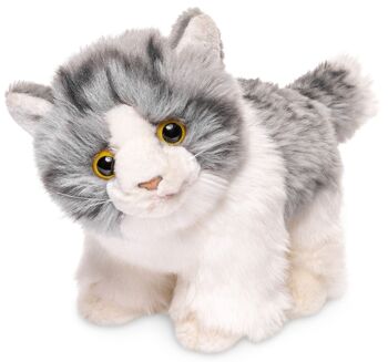 Chaton, debout (gris-blanc) - 18 cm (longueur) - Mots clés : chat, chaton, animal de compagnie, peluche, peluche, peluche, peluche 1