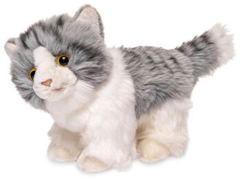 Chaton, debout (gris-blanc) - 18 cm (longueur) - Mots clés : chat, chaton, animal de compagnie, peluche, peluche, peluche, peluche 2