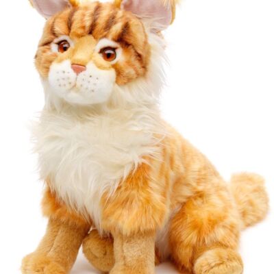 Chat Maine Coon, assis (marron) - 30 cm (hauteur) - Mots clés : chat, chaton, animal de compagnie, peluche, peluche, peluche, doudou