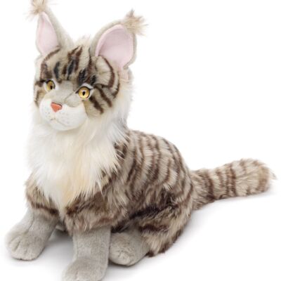 Maine Coon cat, sitting (gray) - 30 cm (height) - Keywords: cat, kitten, pet, plush, plush toy, stuffed toy, cuddly toy