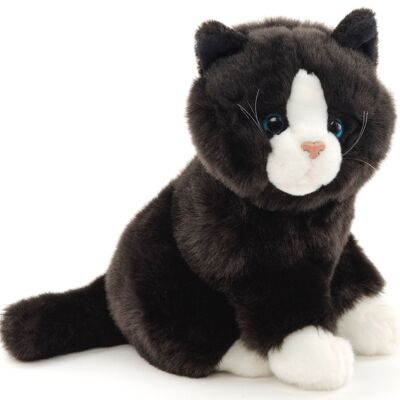 Cat black and white, sitting - 21 cm (height) - Keywords: cat, kitten, pet, plush, plush toy, stuffed animal, cuddly toy