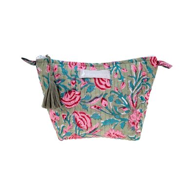 Trousse de toilette verte et fuchsia