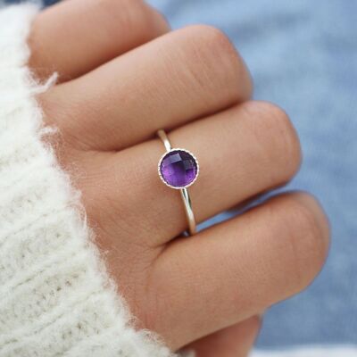 Adjustable ring in solid 925 silver and natural stone for women