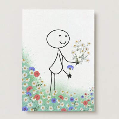 Greeting card flower field - Robin among the flowers