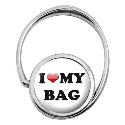 Faltbarer Taschenhalter „I Love My Bag“.