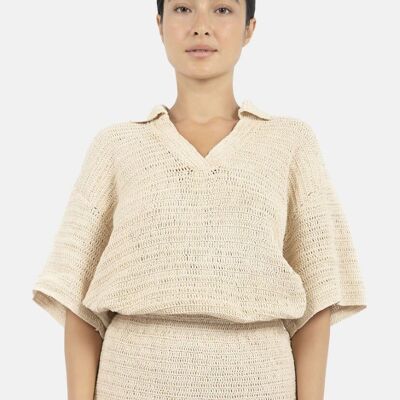 Sedona Crochet Polo Top-Natural