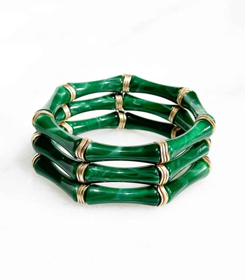 Bracelet Acrylique Façon Bambou sur élastique - Vert foncé