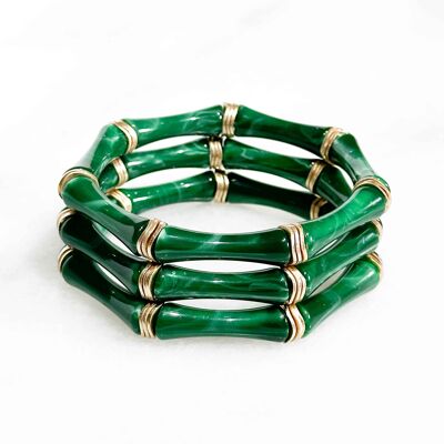 Pulsera de acrílico estilo bambú con elástico - Verde oscuro