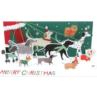 Tarjeta de felicitación en capas con paseo del perro de Papá Noel (10661)
