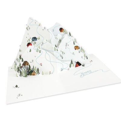 Carte de vœux couche 3D de piste de ski alpin (9367)