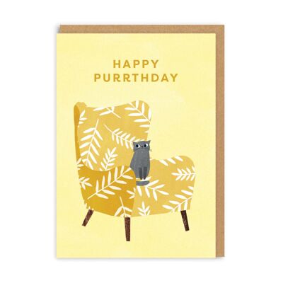 Happy Purrthday Yellow Birthday Card (9450)