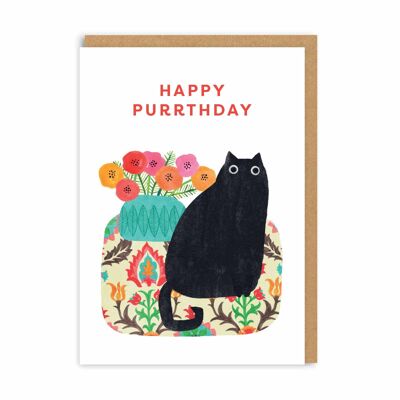 Happy Purrthday Geburtstagskarte mit schwarzer Katze (9453)