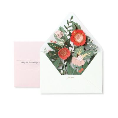 Tarjeta de felicitación con capa 3D y sobre floral (9409)