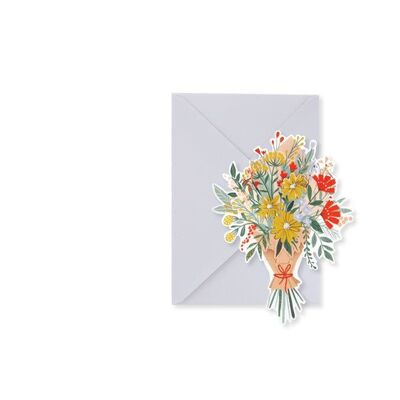 Biglietto d'auguri a strati 3D con fiori di campo (9384)