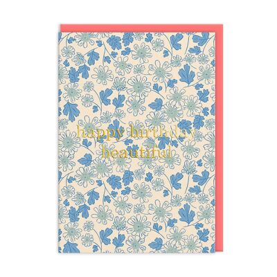 Tarjeta de feliz cumpleaños con margaritas azules (9275)
