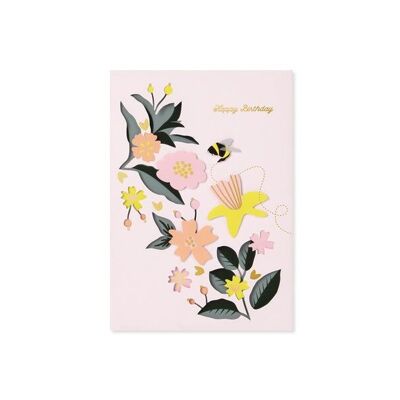Tarjeta de felicitación con capa 3D de cumpleaños floral (9378)