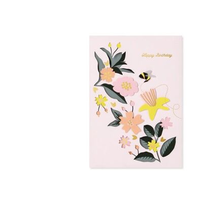 Tarjeta de felicitación con capa 3D de cumpleaños floral (9378)