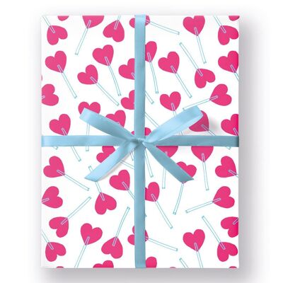 Papel de regalo con paletas de corazón de amor (3619)