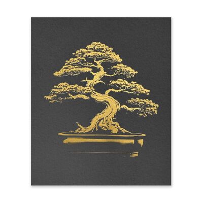 Impresión artística de bonsái negro y dorado (10974)
