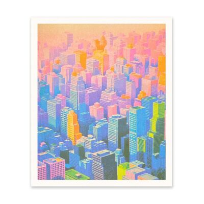 Axo-Wolkenkratzer-Kunstdruck mit Farbverlauf (10981)