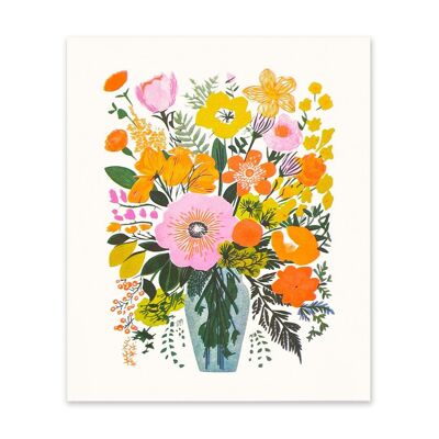 60er Jahre Blumen in Vase Kunstdruck (10987)