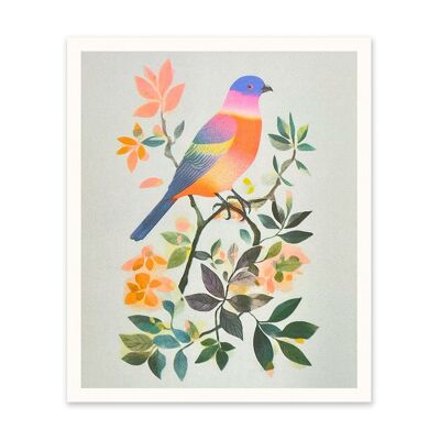 Stampa artistica con uccello al neon sul ramo (10996)