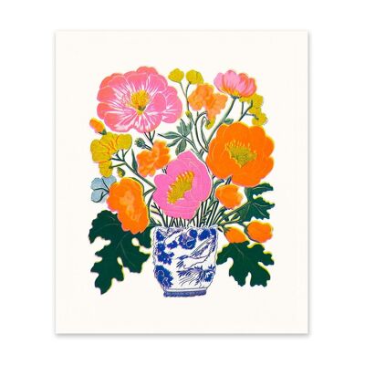 Impresión artística de peonías naranjas y rosas (11029)