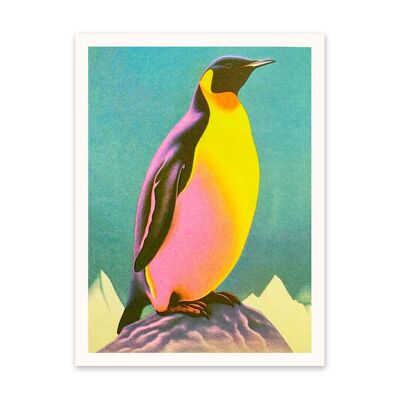 Lámina artística azul pingüino retro (10896)