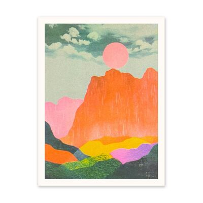 Montagnes au néon et soleil 1 Impression artistique (10936)