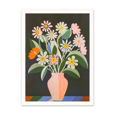 Marguerites dans un vase sur fond noir Impression artistique (10938)