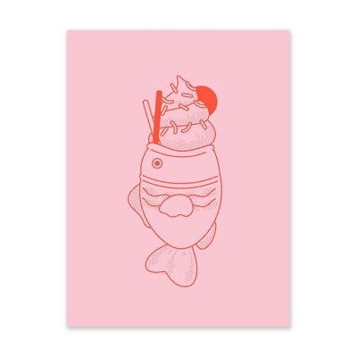 Impression artistique de crème glacée au poisson rose et rouge (10945)