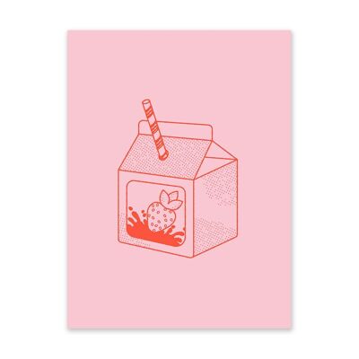 Pink and Red Strawberry Milk Art Print (10946)
