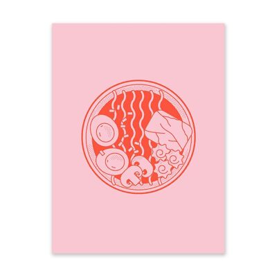 Stampa artistica con ciotola di ramen rosa e rossa (10947)