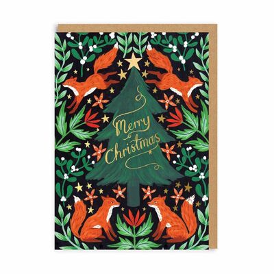 Carte de voeux d’arbre de Noël de renard (5682)