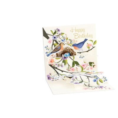 Tarjeta de cumpleaños en capas con pájaros posados ​​(10648)