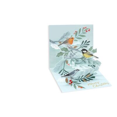 Tarjeta navideña en capas con pájaros de invierno (10657)